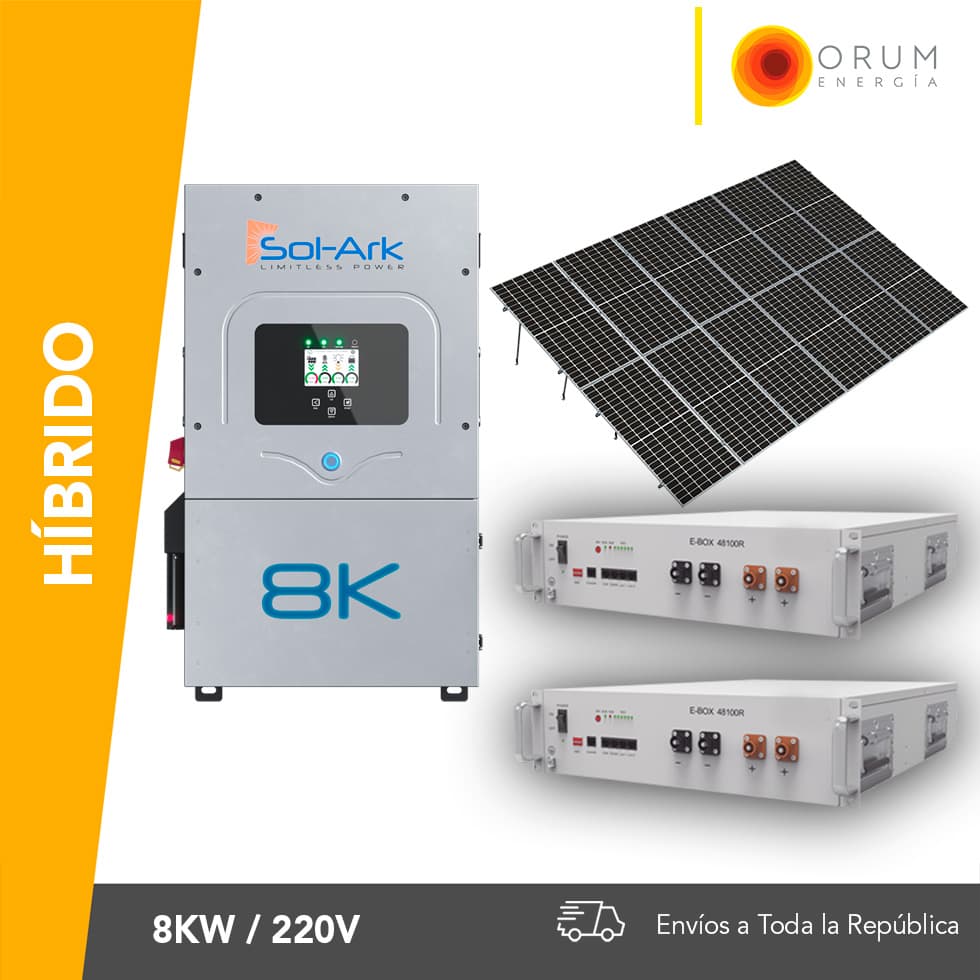 Kit de Paneles Solares Híbrido con respaldo en Batería de Litio de 10 kw Sol-Ark